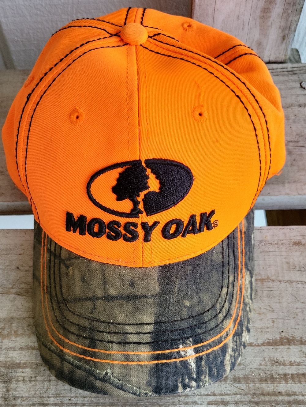 Mossy Oak Blaze Orange Top with Camouflage Brim Men's Cap